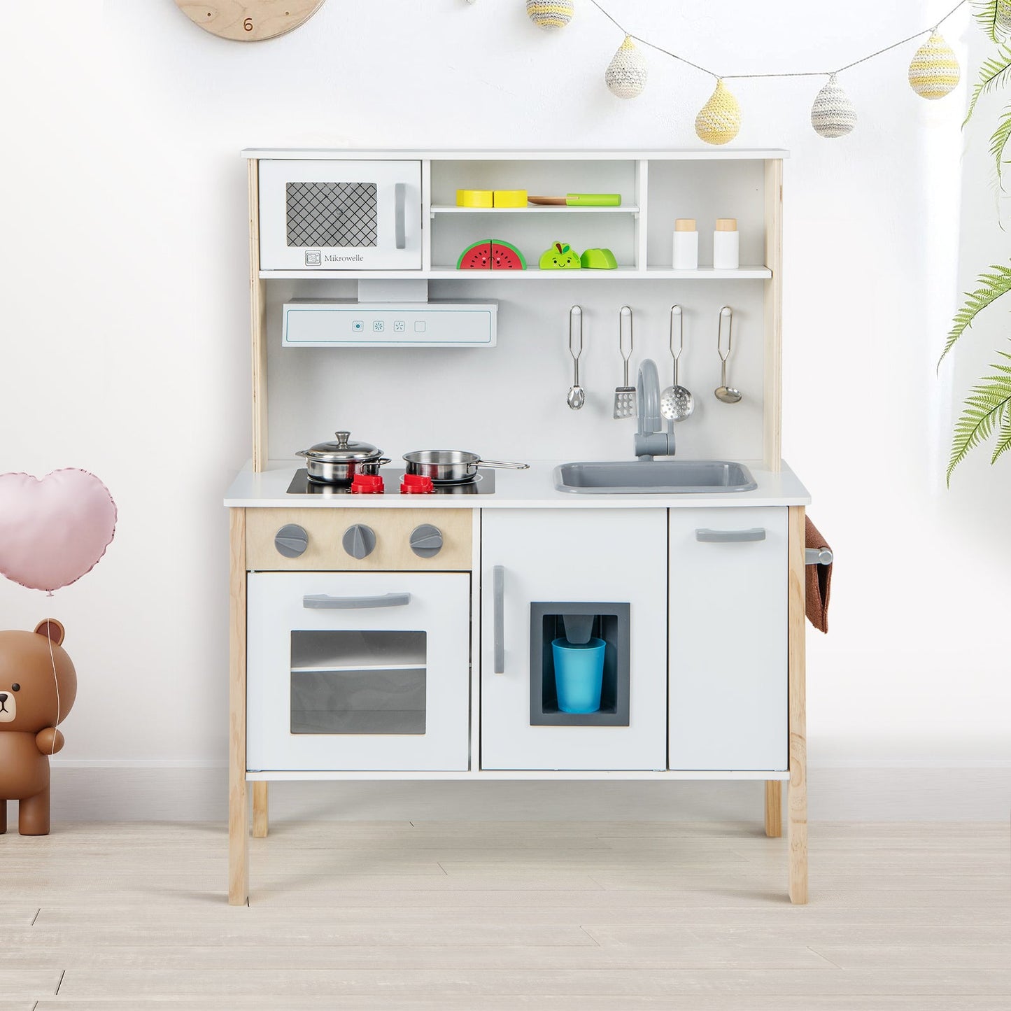 Wooden Pretend Play Kitchen Set for Toddlers