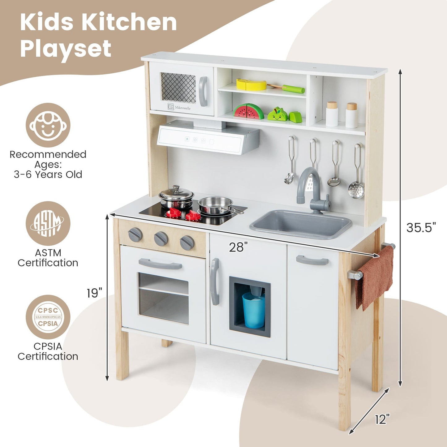 Wooden Pretend Play Kitchen Set for Toddlers