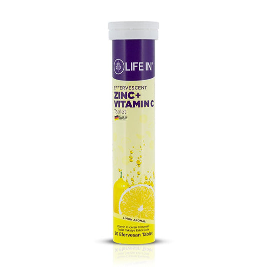 Life In Zinc+ Vitamin C Effervescent Tablets - Boosts Immune System, 20 Count