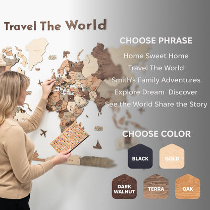 Wooden Map Quotes-Multicolor