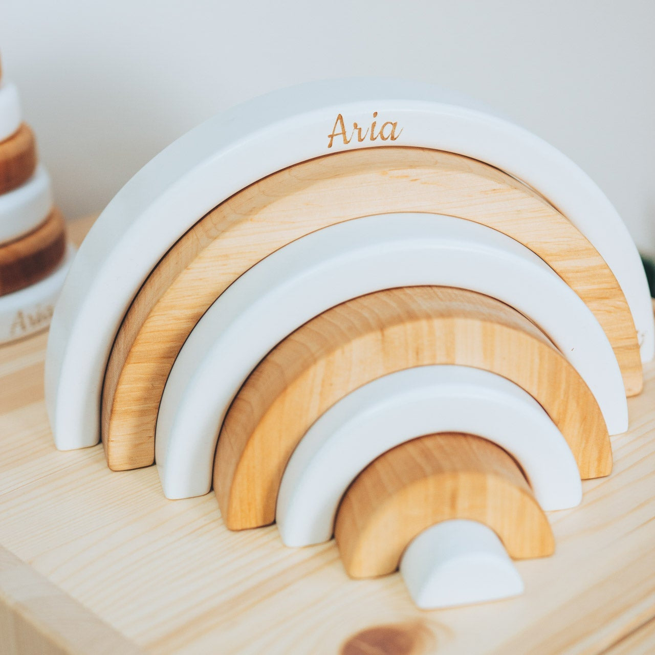 Wood & White Rainbow Stacker