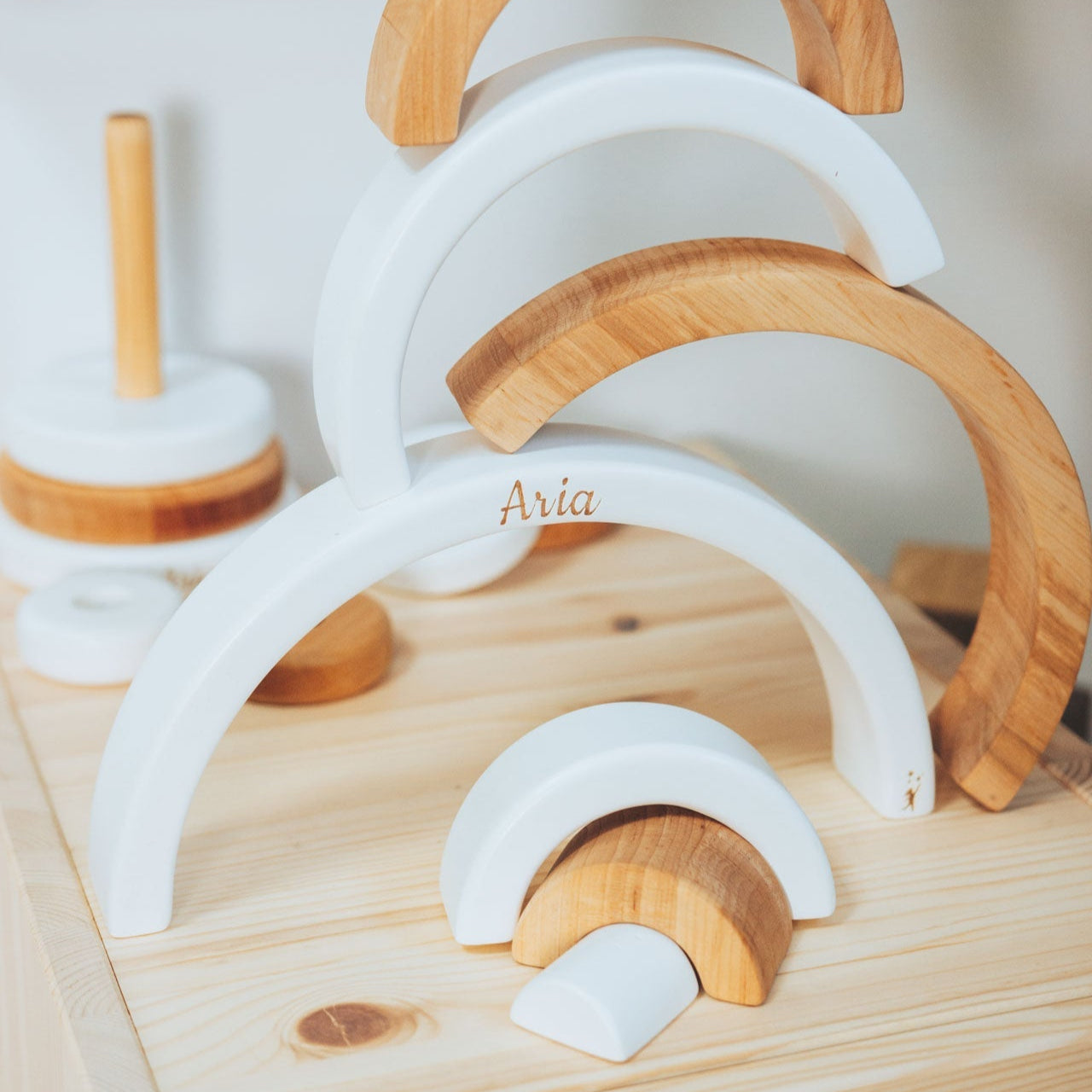 Wood & White Rainbow Stacker