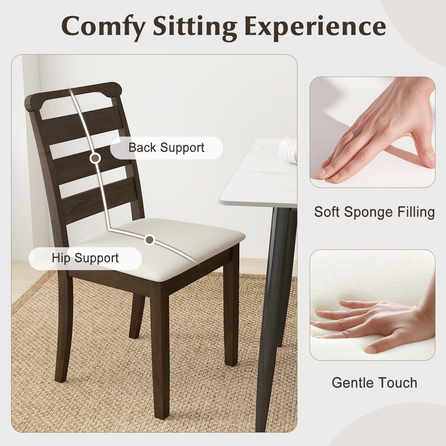 Polyester Upholstered Wooden Dining Chair Set of 2-Walnut