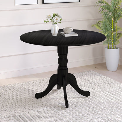 Wooden Dining Table with Round Tabletop and Curved Trestle Legs