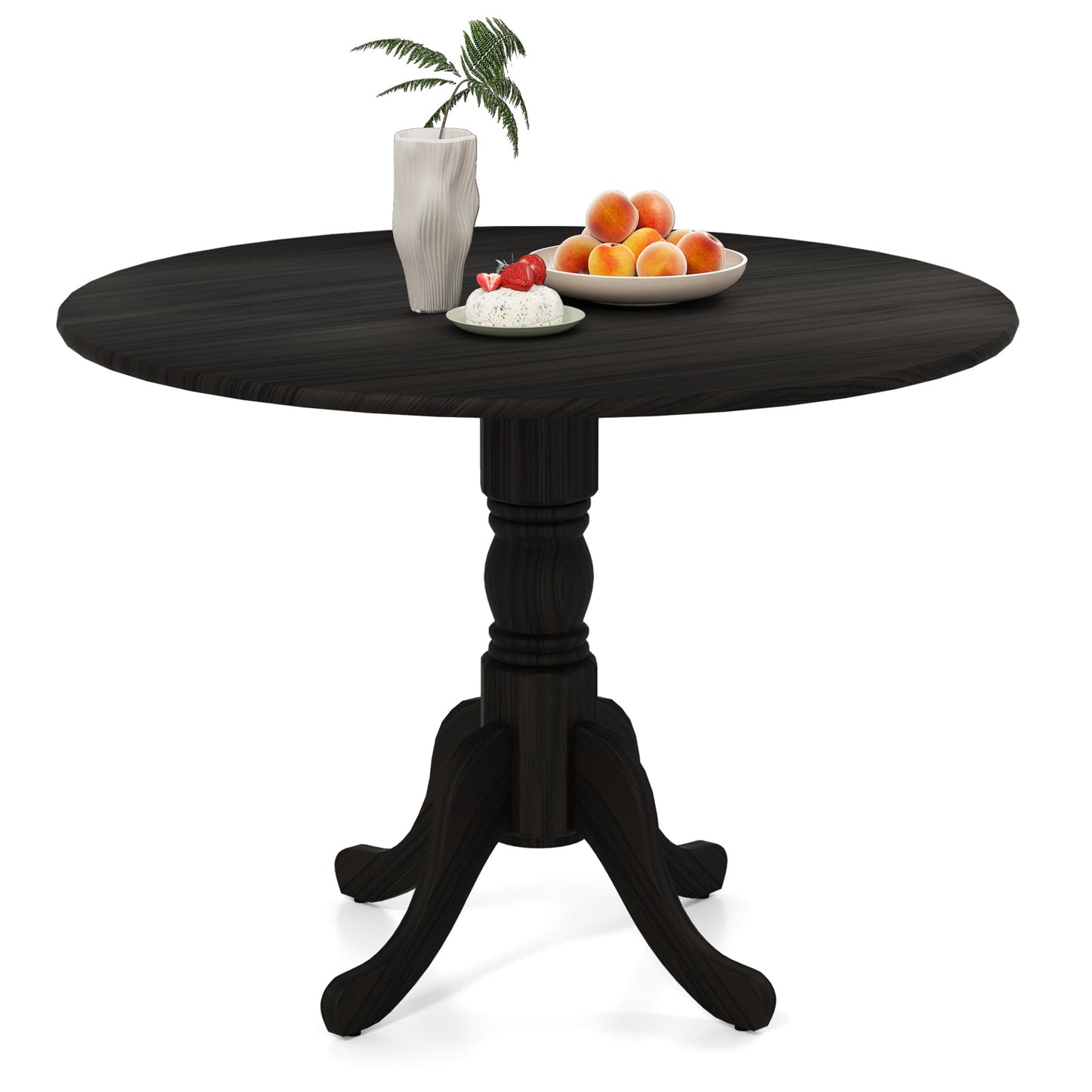 Wooden Dining Table with Round Tabletop and Curved Trestle Legs