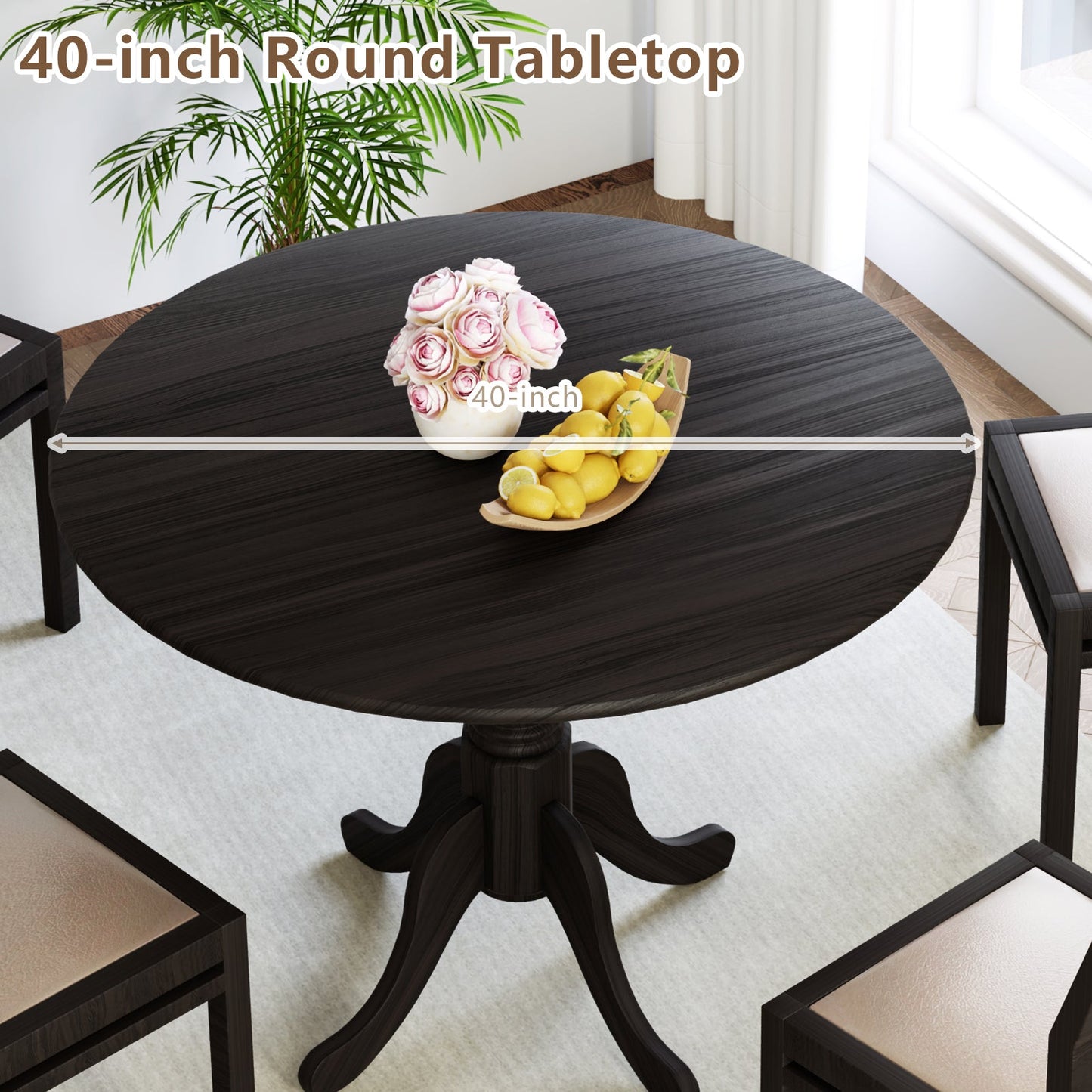 Wooden Dining Table with Round Tabletop and Curved Trestle Legs
