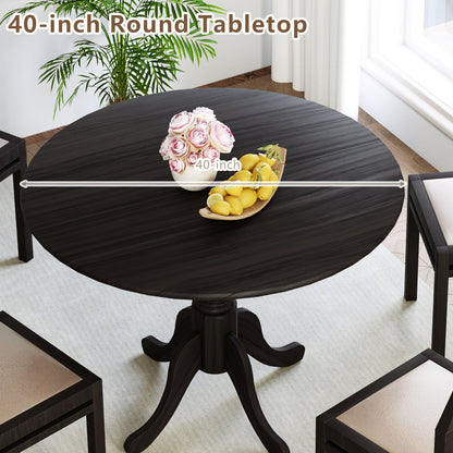 Wooden Dining Table with Round Tabletop and Curved Trestle Legs