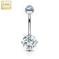 14k Solid White Gold 4-Prong Set 8mm CZ Belly Ring