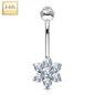 14k Solid White Gold Fancy Cubic Zirconia Flower Belly Ring