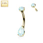 14k Solid Yellow Gold Double Prong Set Teardrop Synthetic Opal Belly Ring