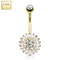 14k Solid Yellow Gold Cubic Zirconia Sunflower Belly Ring