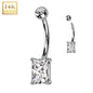 14k Solid White Gold 6mm Princess Cubic Zirconia Belly Ring