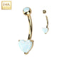 14k Solid Yellow Gold 6mm Synthetic Opal Heart Belly Ring