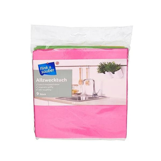 Flink & Sauber Multi-Purpose Cleaning Cloth - 9 Pack, Reusable & Machine Washable