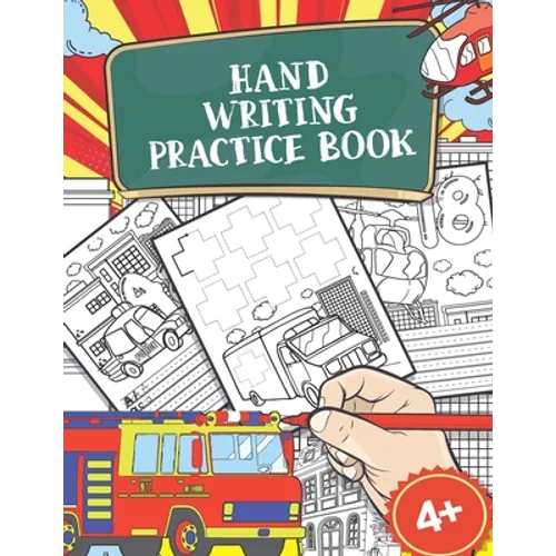 Hand Writing Practice Book: Policecar & Firetruck Coloring Book, Tracing Letters and Numbers for Preschool, Gift for Boys - Paperback