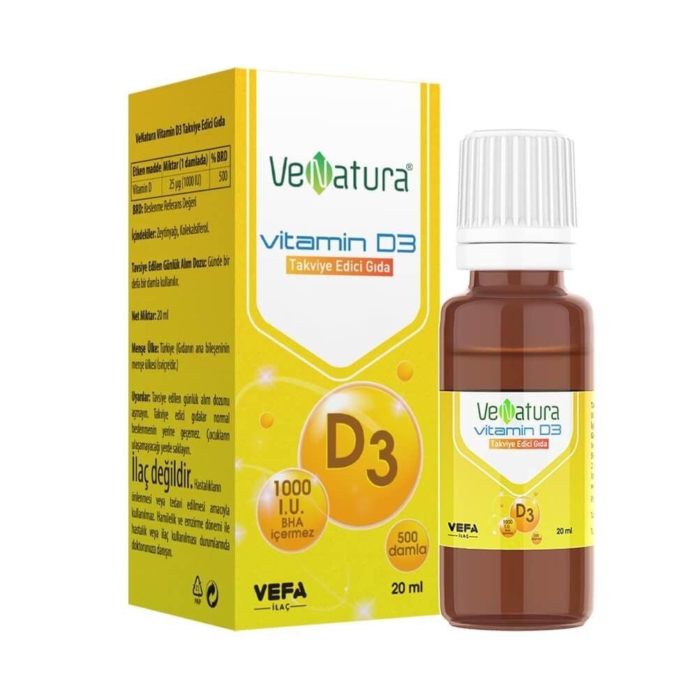 VeNatura Vitamin D3 1000 IU Liquid Supplement for Bone Health - 20ml