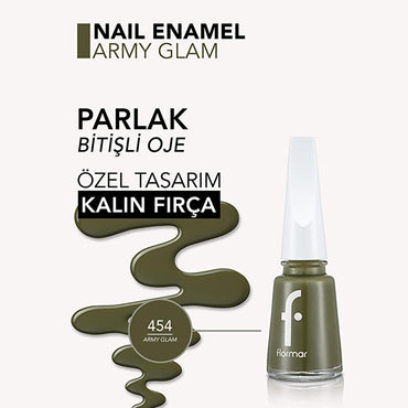 Flormar Nail Enamel 454 Army Glam - Long-Lasting Nail Polish with Nourishing Formula