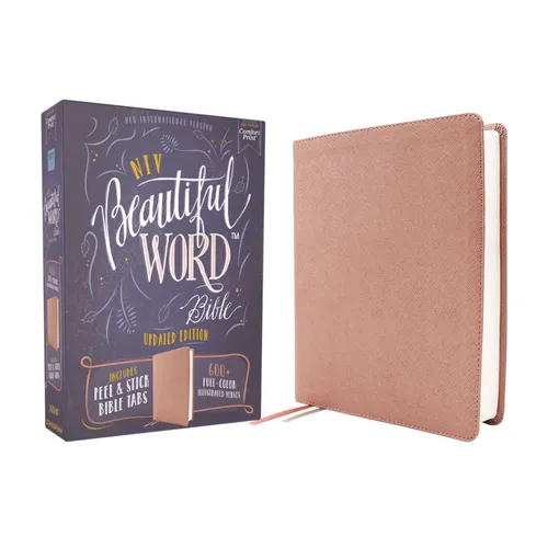 Niv, Beautiful Word Bible, Updated Edition, Peel/Stick Bible Tabs, Leathersoft, Pink, Red Letter, Comfort Print: 600+ Full-Color Illustrated Verses - Imitation Leather