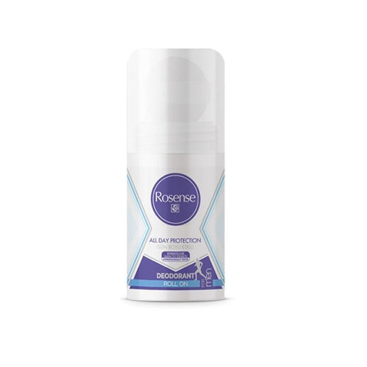 Rosense Men's Roll-On Deodorant with Rose Extract - Long Lasting Protection, Alcohol-Free & Dye-Free