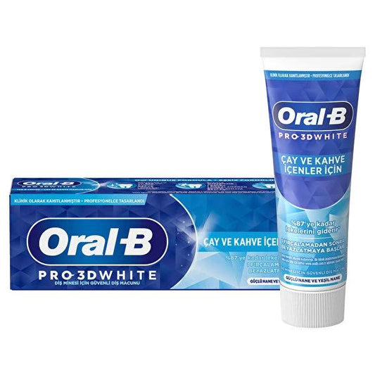 Oral-B Pro 3D White Tea & Coffee Toothpaste - Clinically Proven Whitening & Long-Lasting Freshness - 2.54 fl oz