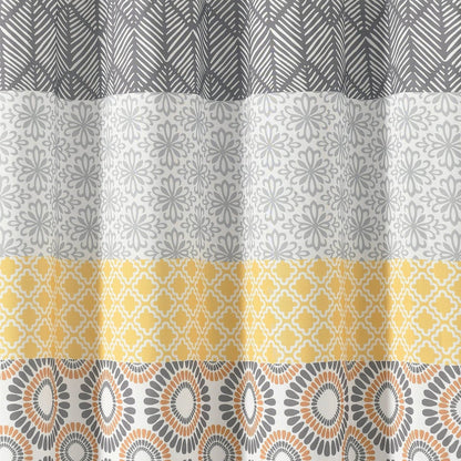 72-in. Yellow Black White Grey Floral Damask Boho Polyester Shower Curtain