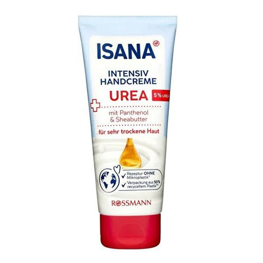 Isana 5% Urea Hand Cream for Very Dry Skin - Intense Moisturizing & Repair - Non-Greasy Formula, Dermatologically Tested - Heals Cracked Hands (3.38 fl oz)