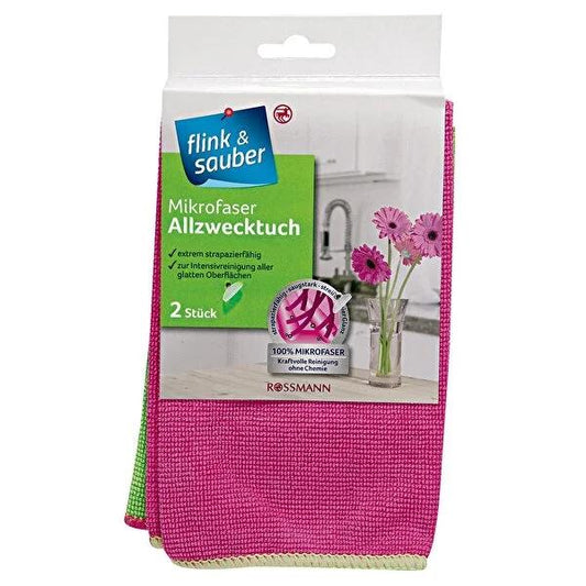Flink & Sauber Microfiber Cleaning Cloth - Chemical-Free, Reusable, Multi-Surface Cloth for Steel, Glass, Furniture - Pack of 2