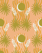Yucca Moon Wallpaper, peach and green