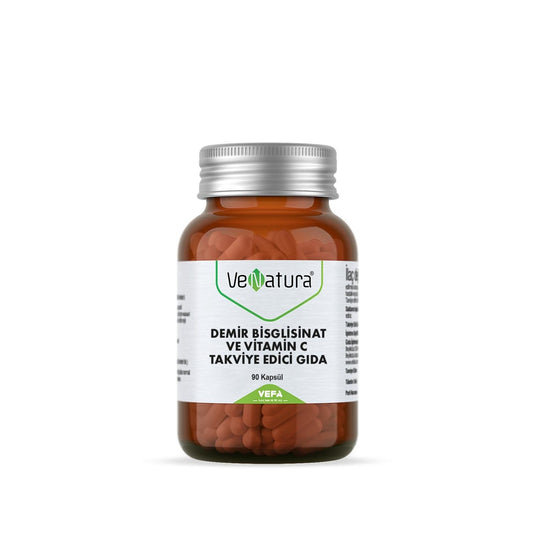 VeNatura Iron Supplement with Vitamin C - 90 Capsules for Healthy Iron Levels & Immune Support