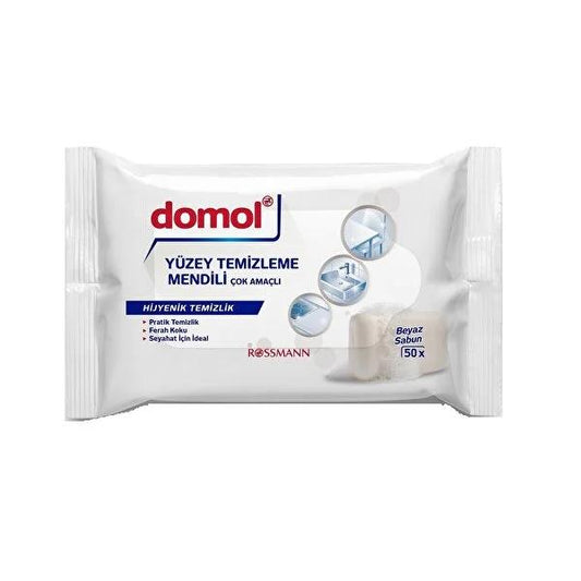Domol Multi-Purpose Surface Cleaning Wipes - 50 White Soap Scented Wipes | Dissolves Grease, Quick Drying & Leaves Surfaces Shiny