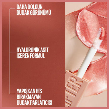 Maybelline New York Lifter Gloss - Hyaluronic Acid Lip Gloss for Fuller Lips, Moisturizing & Non-Sticky