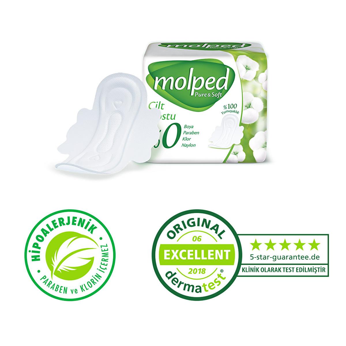 Molped Pure & Soft: Organic Cotton Feminine Hygiene Pads for Sensitive Skin - Hypoallergenic, Dye-Free, and Vegan Menstrual Pads