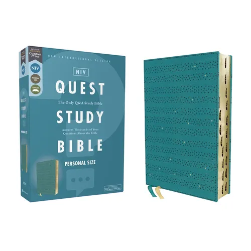 Niv, Quest Study Bible, Personal Size, Leathersoft, Teal, Thumb Indexed, Comfort Print: The Only Q and A Study Bible - Imitation Leather