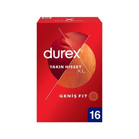 Durex Extra Lubricated and Thin Condoms XL Size - 16 Count for Enhanced Sensitivity and Comfort