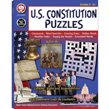 U.S. Constitution Puzzles Workbook, Grades 5 - 12 - Paperback