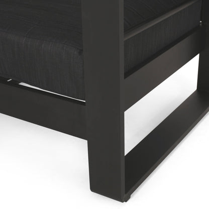 Outdoor Club Chair Aluminum Black Slat Design Water-Resistant 32x27.5x24.75 In