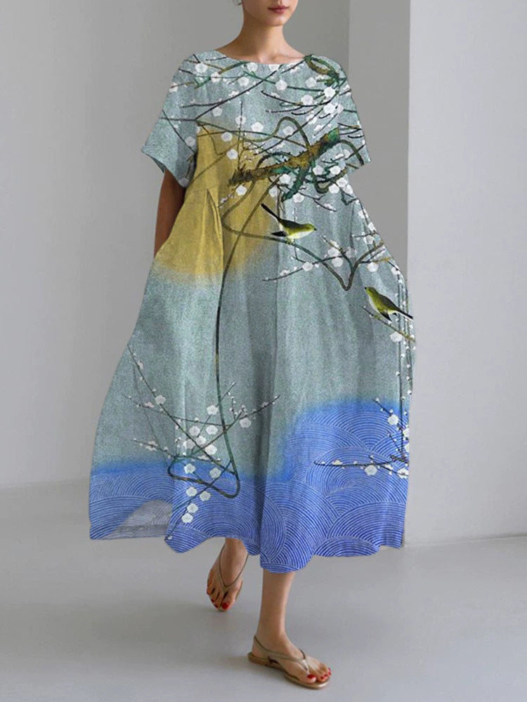 3D Digital-Print Short-Sleeve Casual Dress