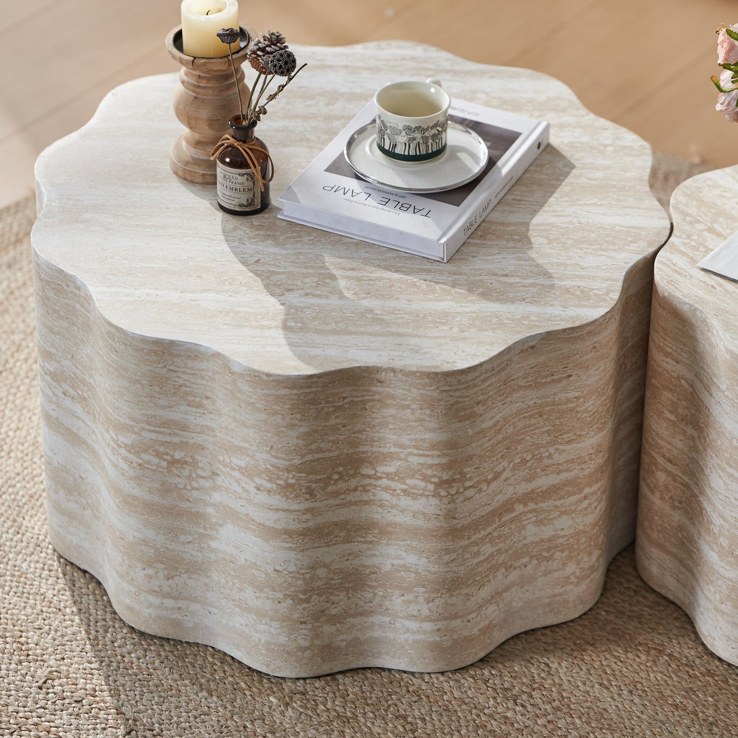 Set of 2 Round Coffee Side Tables, Faux Mars Pattern, Minimalist, Living Room