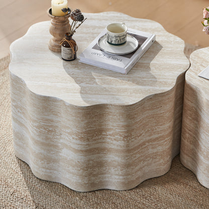 Set of 2 Round Coffee Side Tables, Faux Mars Pattern, Minimalist, Living Room