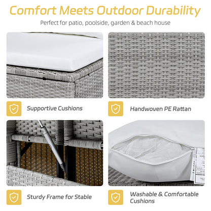 Outdoor Sectional Set PE Rattan Steel White 5 Piece Seats 7 Extendable