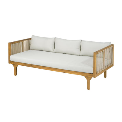 Outdoor Daybed Set Acacia Wood Rope 3 Seater Chaise Lounge