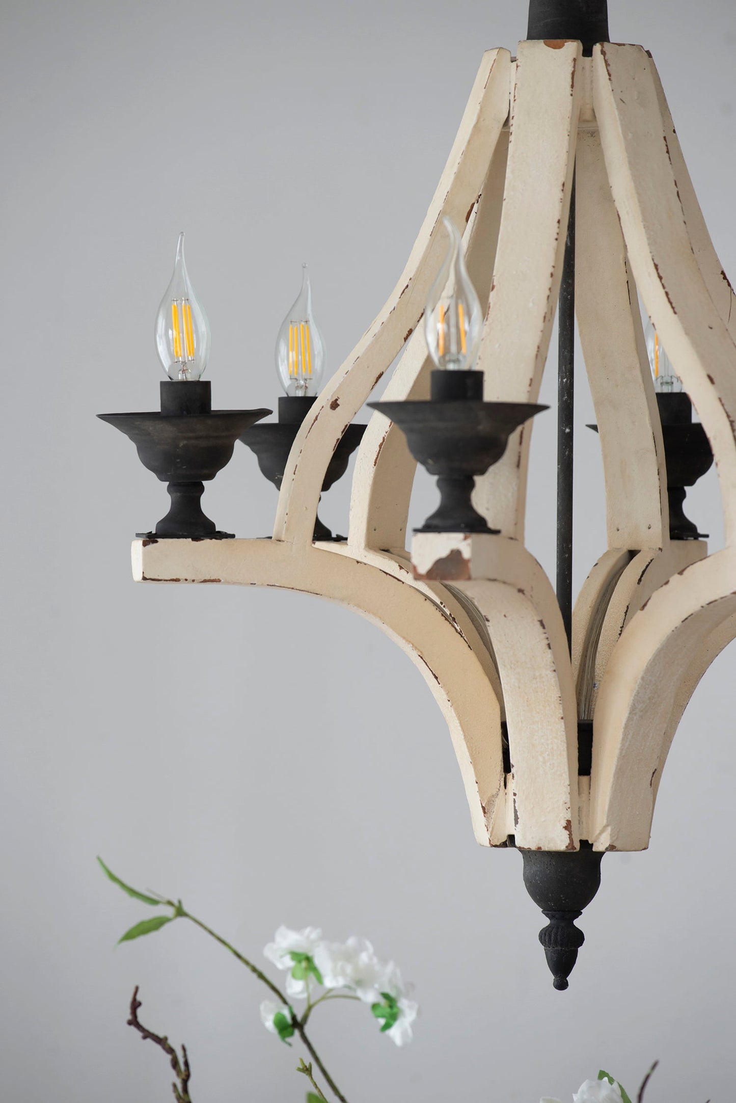 Chandelier 6-Light Wood Hanging Adjustable Chain Kitchen Dining