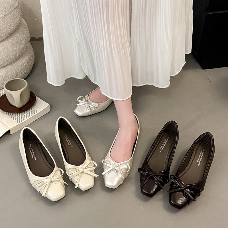 Inner Height Ballet Shoes For Women 2026 Summer New Shallow Bow Flat Sole Shoes Mary Jane Shoes
