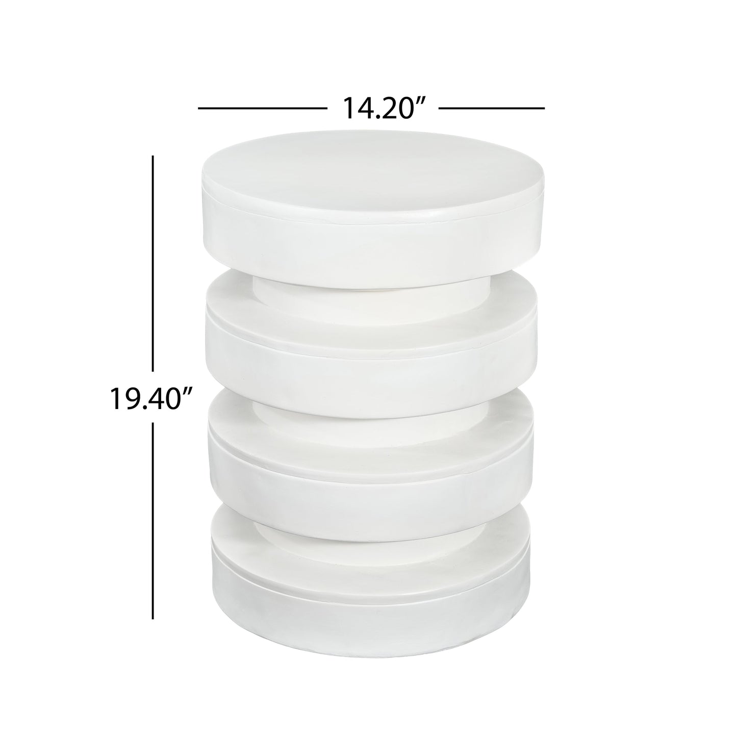MGO Round Side Table, 3-Tier Design, Indoor Outdoor, 14.2x19.4 in, White