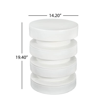 MGO Round Side Table, 3-Tier Design, Indoor Outdoor, 14.2x19.4 in, White