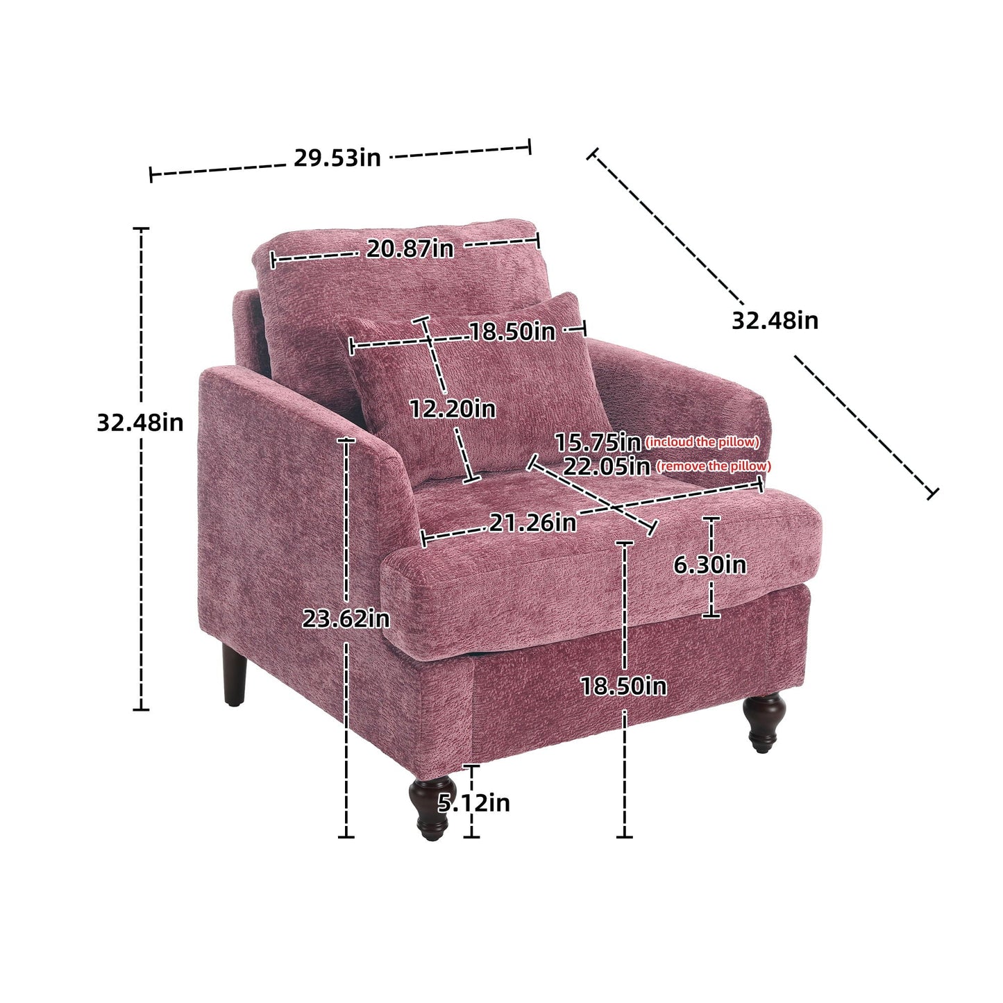 Modern Mid Century Wood Frame Armchair With Tufted Design