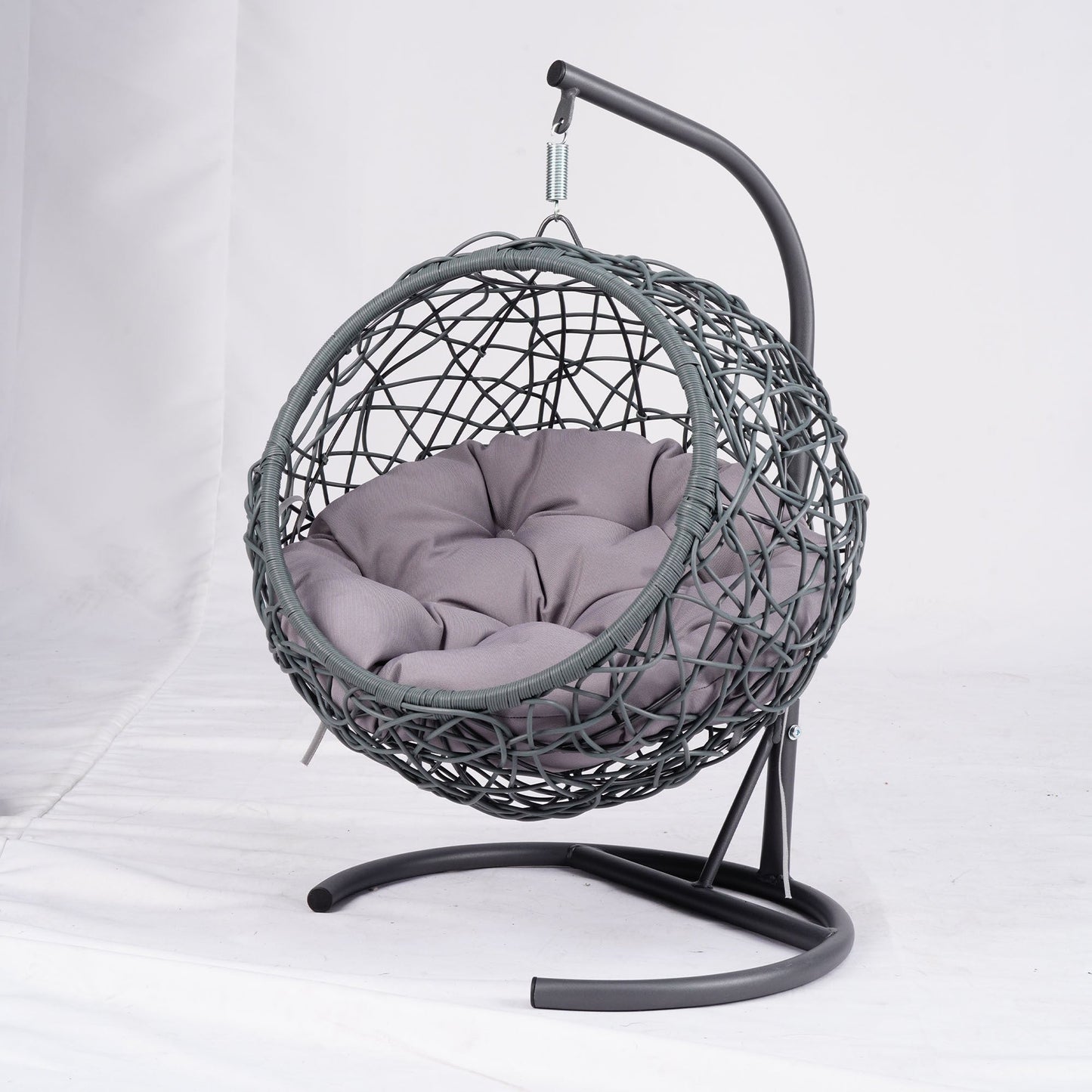 Cat Swing Bed with Stand and Cushion, Rattan Wicker Egg Chair Style, Gray