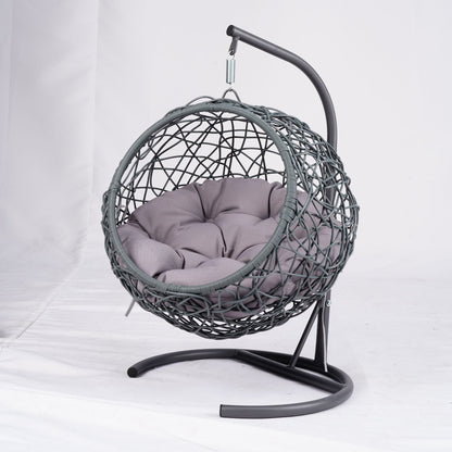 Cat Swing Bed with Stand and Cushion, Rattan Wicker Egg Chair Style, Gray