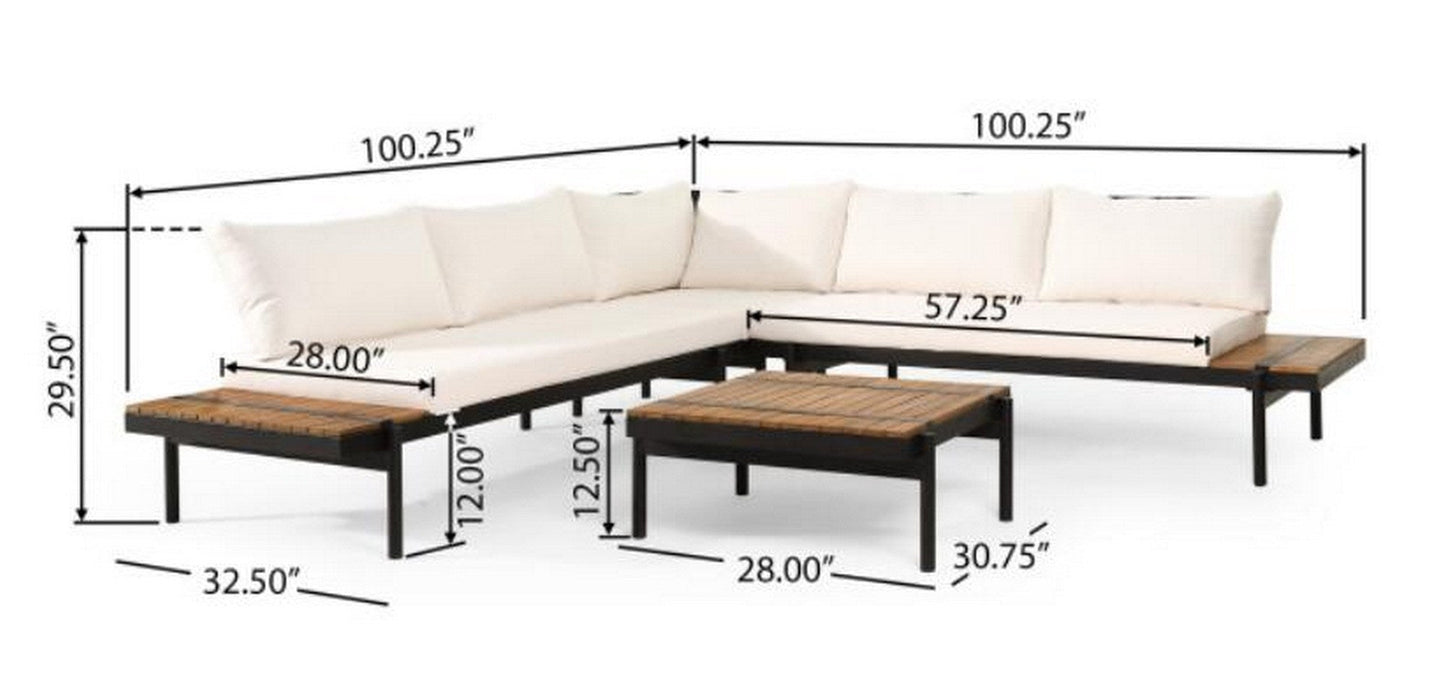 Outdoor Sectional Set Acacia Wood 4 Piece Seats 5