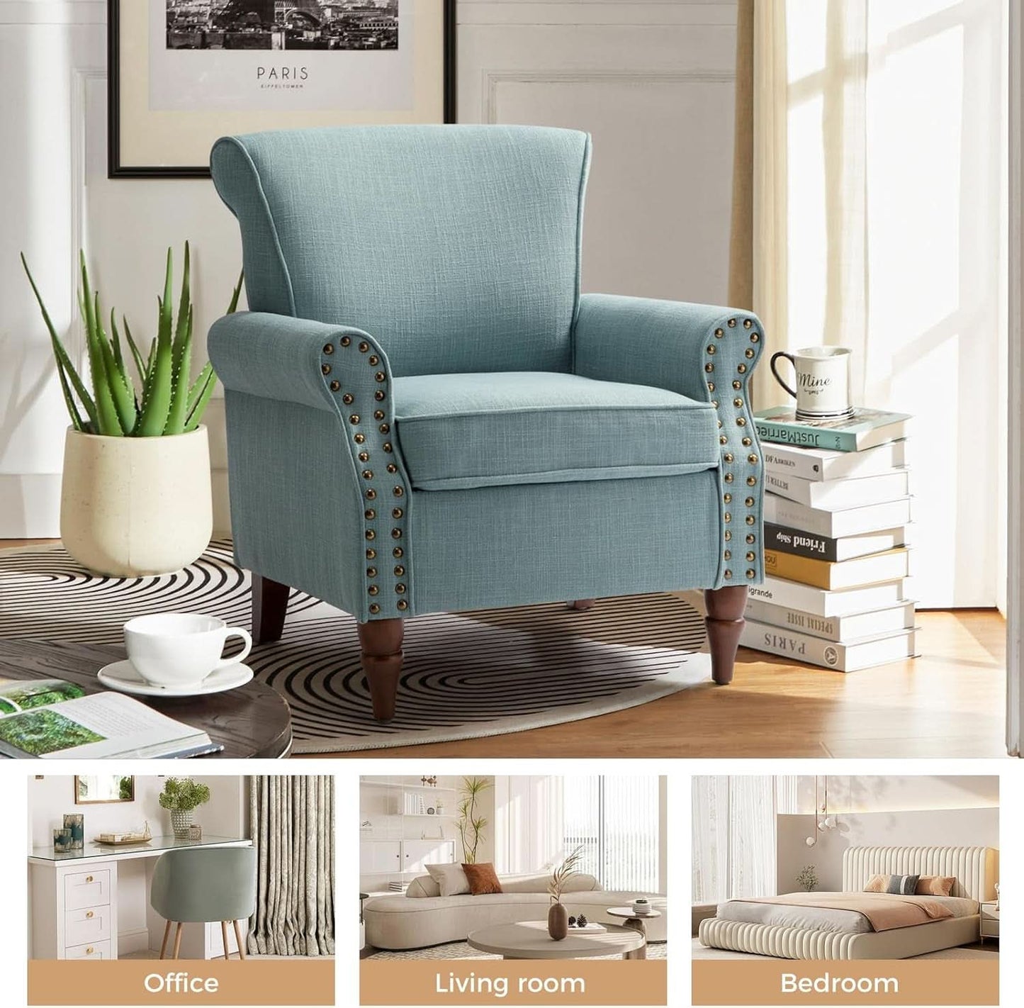 Blue Wingback Accent Chair With Removable Cushions